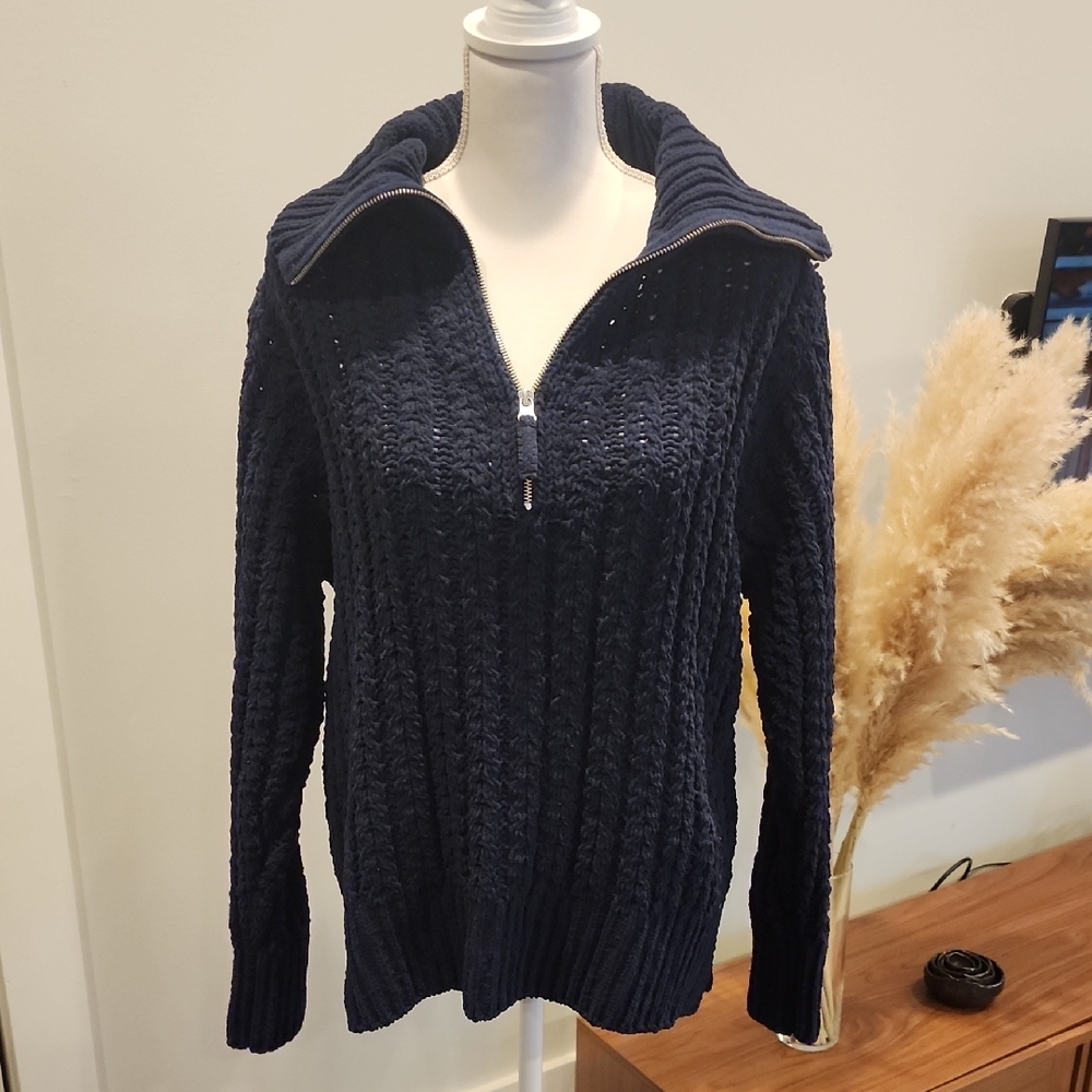 Aerie Blue Cowl Neck Cable Knit Sweater